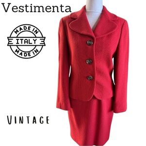 Vestimenta 2 Piece Red Skirt Suit Made in Italy Like New Extra Small XS Vintage